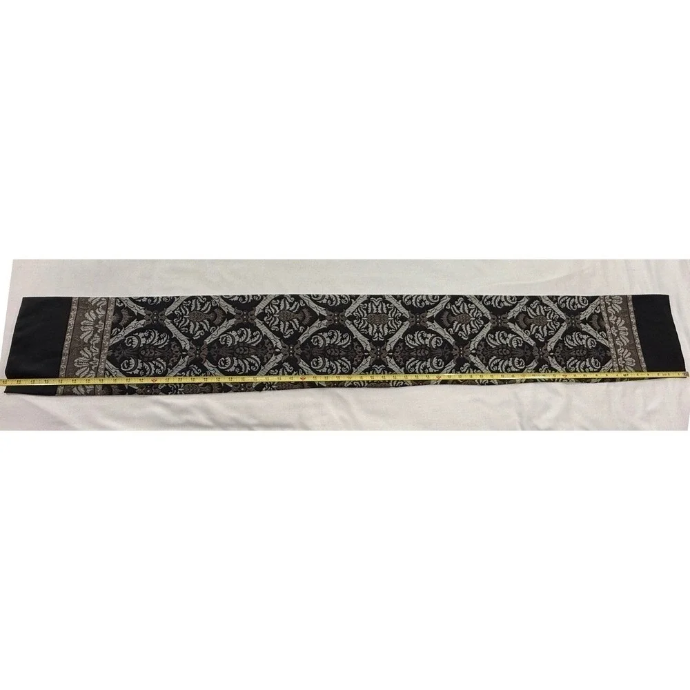 Damask Print Scarf Skinny Long Neck Brown Black Tan Patterned About 59x8 In